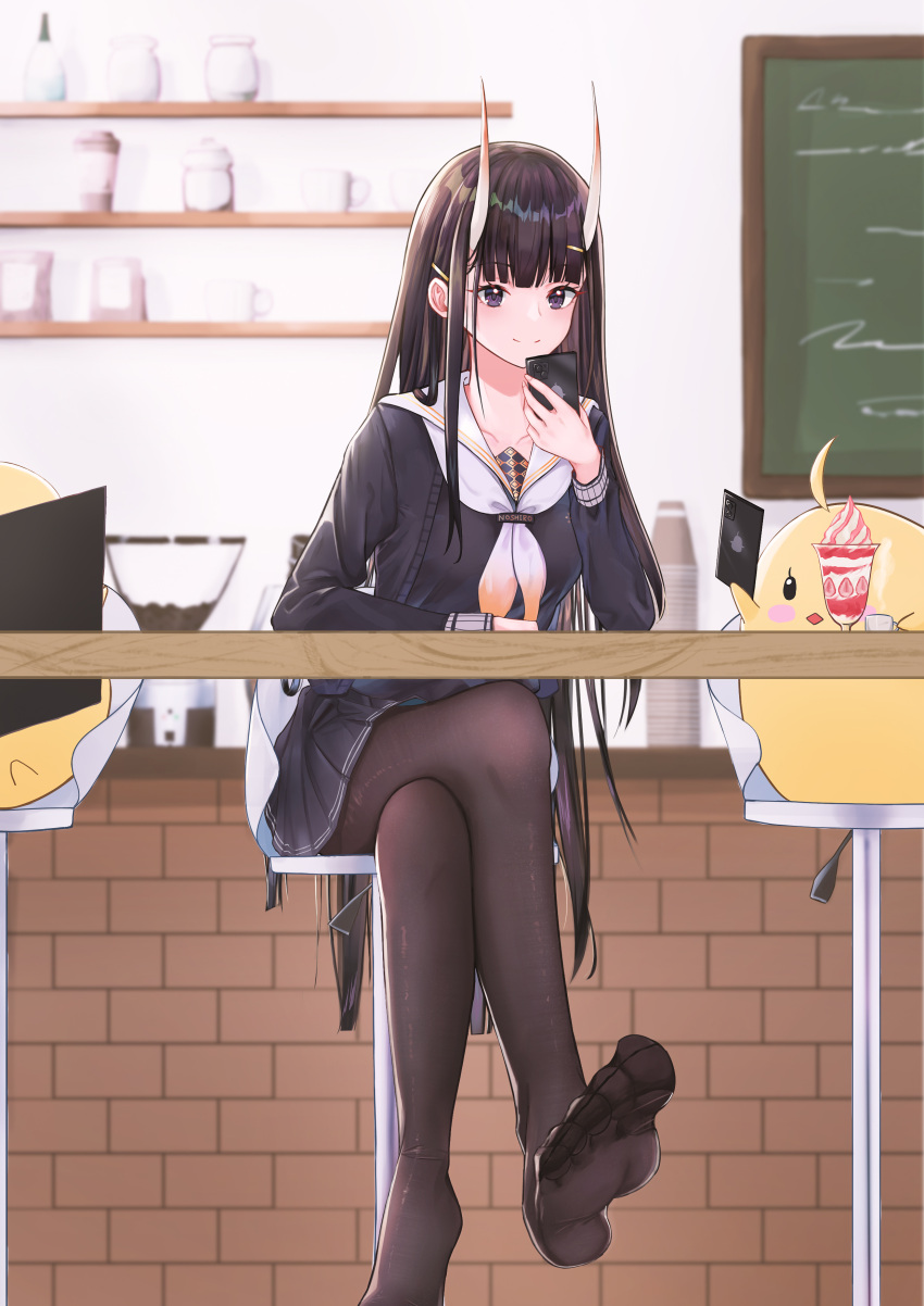 1girl, absurdres, azur_lane, bangs, black_hair, black_legwear, black_serafuku, black_skirt