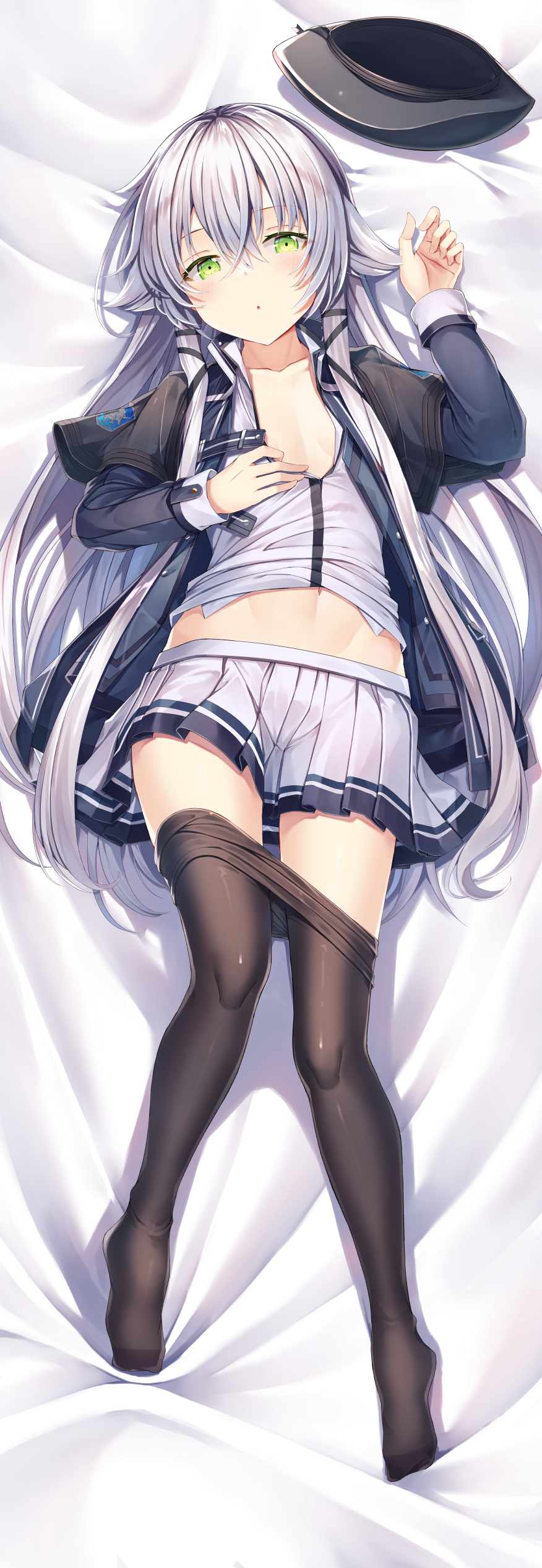 absurdres, altina_orion, bed_sheet, clothes_pull, dakimakura_(medium), eiyuu_densetsu, flat_chest, green_eyes