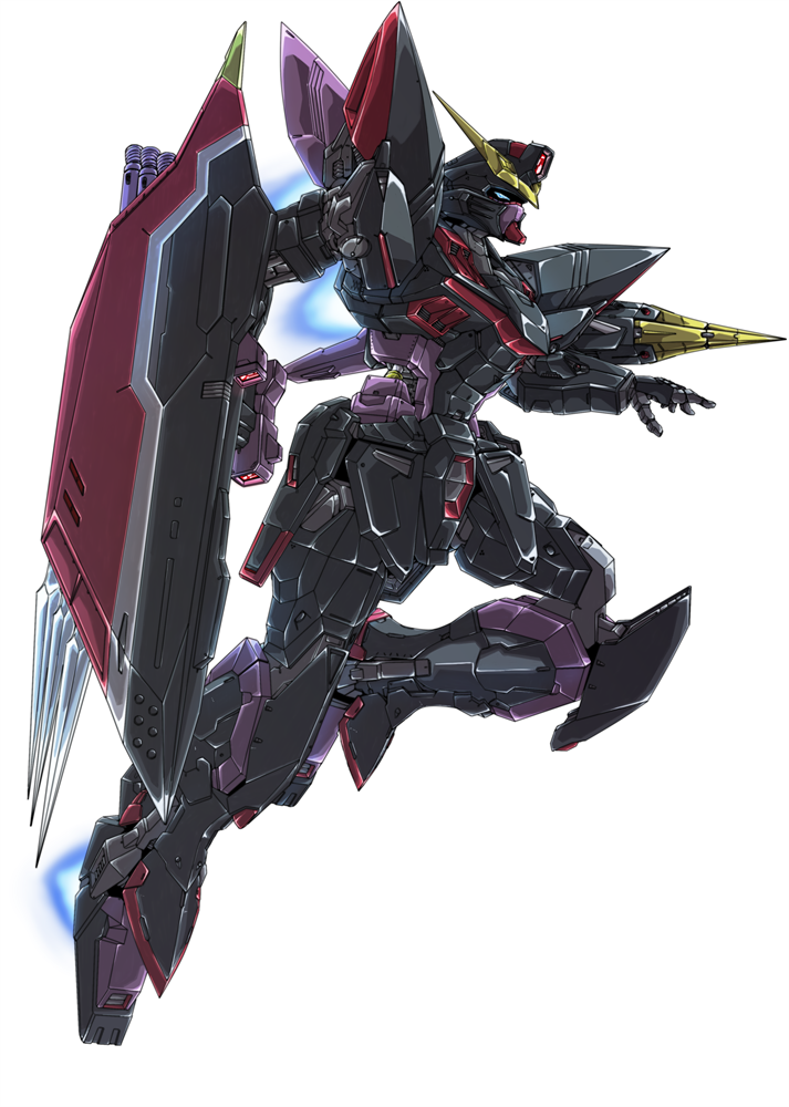 blitz_gundam, clenched_hand, daigouzi, green_eyes, gundam, gundam_seed, holding, holding_shield