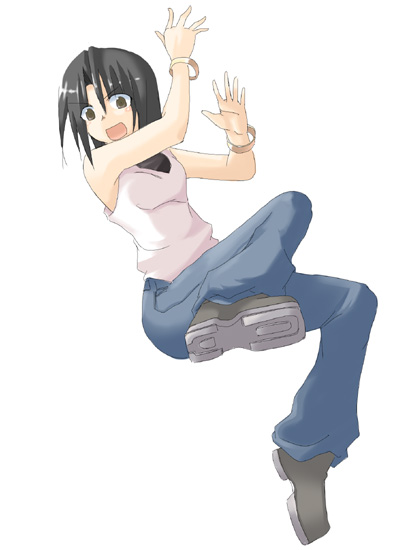 bracelets, female, jeans, listless_time, original, short_hair, solo, tank_top