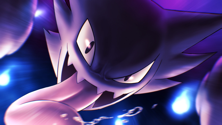 absurdres, blue_fire, blurry, commentary, fang, fire, gen_1_pokemon, ghost
