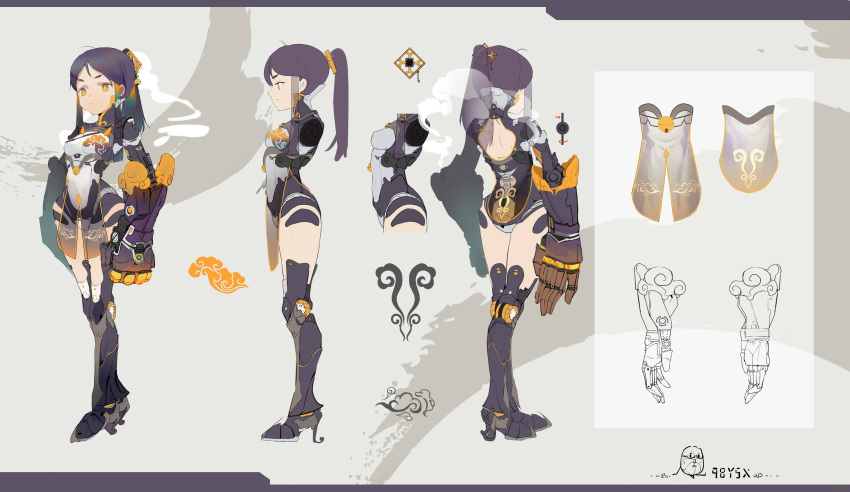 1girl, 98ysx, absurdres, android, breasts, character_sheet, chinese_clothes, chinese_commentary