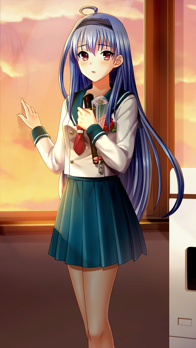 1girl, ahoge, aqua_sailor_collar, aqua_skirt, bangs, black_headband, blue_hair, clouds