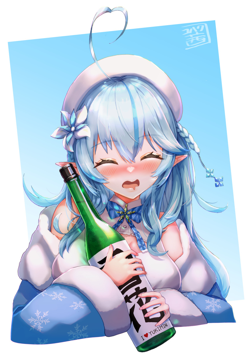 1girl, absurdres, ahoge, bangs, beret, blue_coat, blue_hair, blue_neckwear