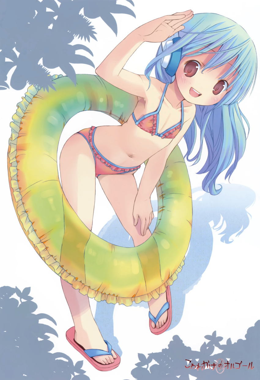 bikini, blue_hair, child, flower_(kowarekake), furawaa, happy, headphones, highres