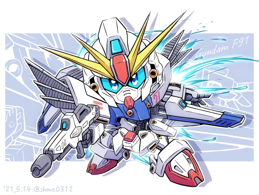 character_name, chibi, dated, f91_gundam, gun, gundam, gundam_f91, holding