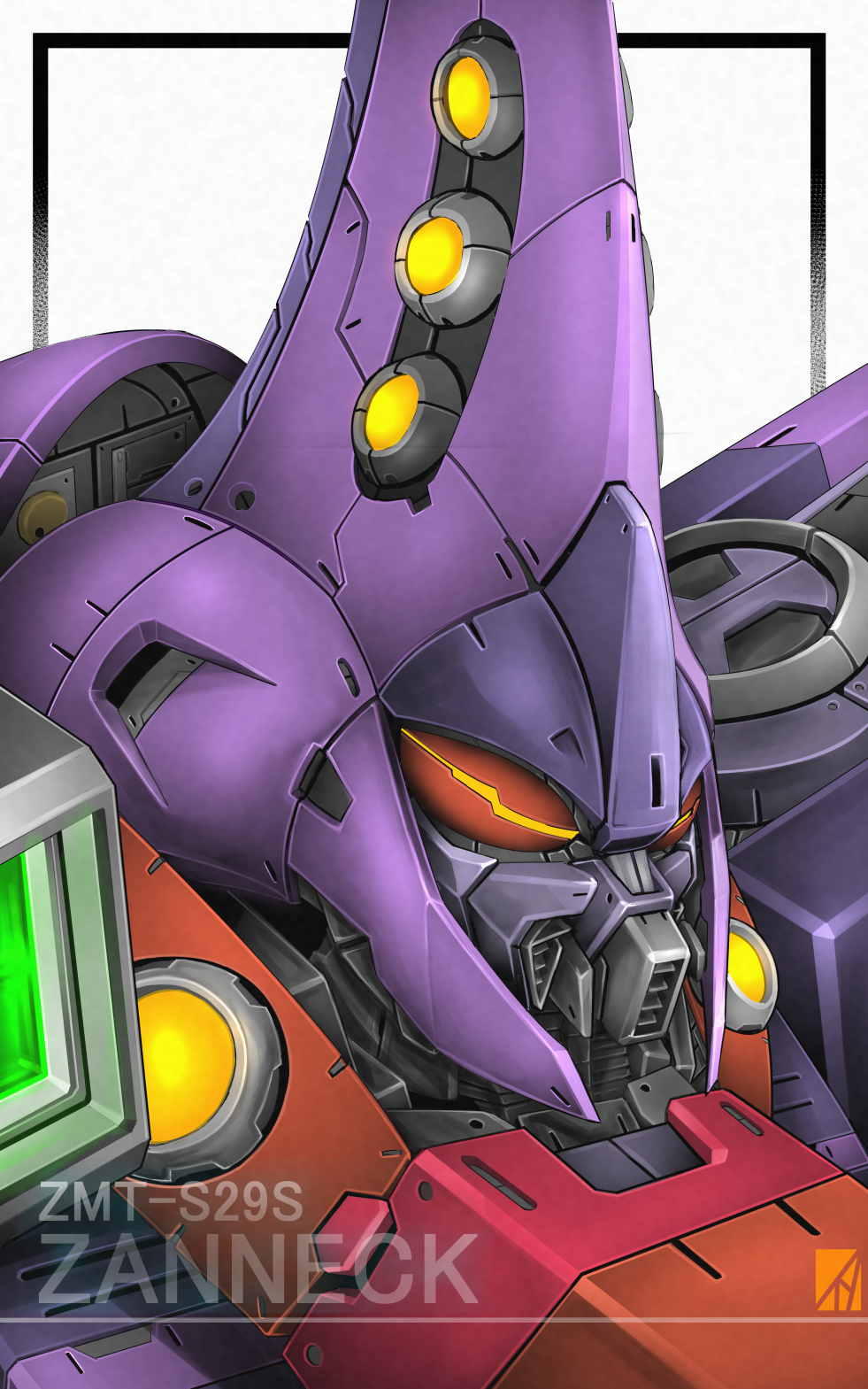 character_name, denjyou23, gundam, highres, looking_ahead, mecha, mobile_suit, orange_eyes