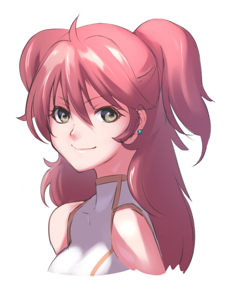 1girl, bangs, cowlick, cropped_torso, earrings, eyebrows_visible_through_hair, fune_(fune93ojj), gundam