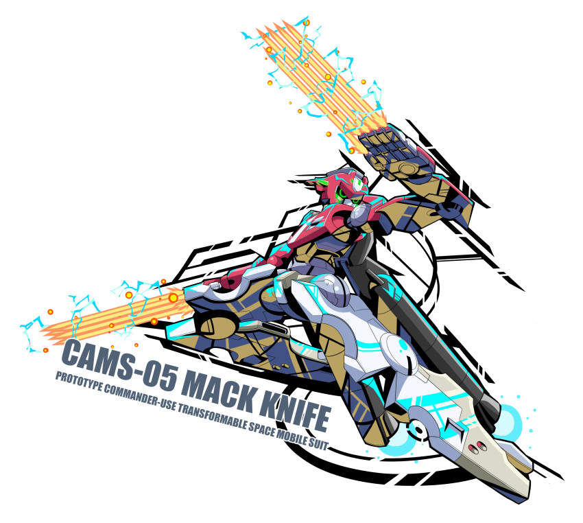 absurdres, character_name, commission, electricity, english_commentary, flying, green_eyes, gundam