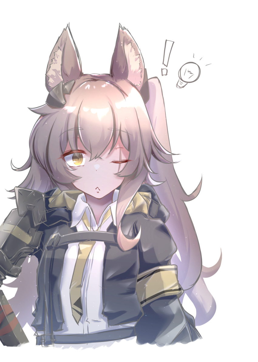 1girl, animal_ear_fluff, animal_ears, bangs, brown_hair, collared_shirt, fox_ears, girls_frontline