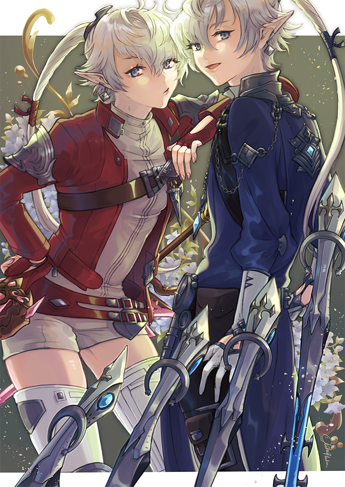 :/, alisaie_leveilleur, alphinaud_leveilleur, arm_on_shoulder, brother_and_sister, chikuihaku, final_fantasy, final_fantasy_xiv