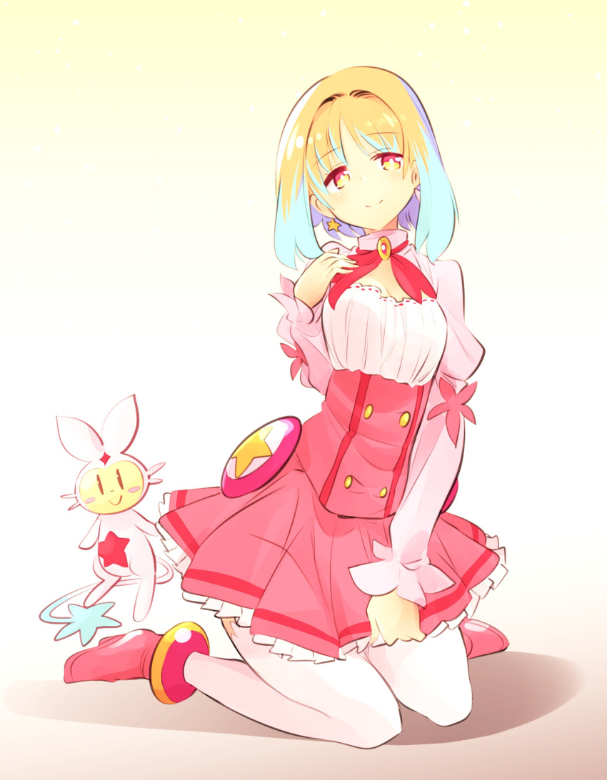 1girl, 1other, absurdres, akirara_(ishiyumi), aqua_hair, blouse, blush_stickers, bow