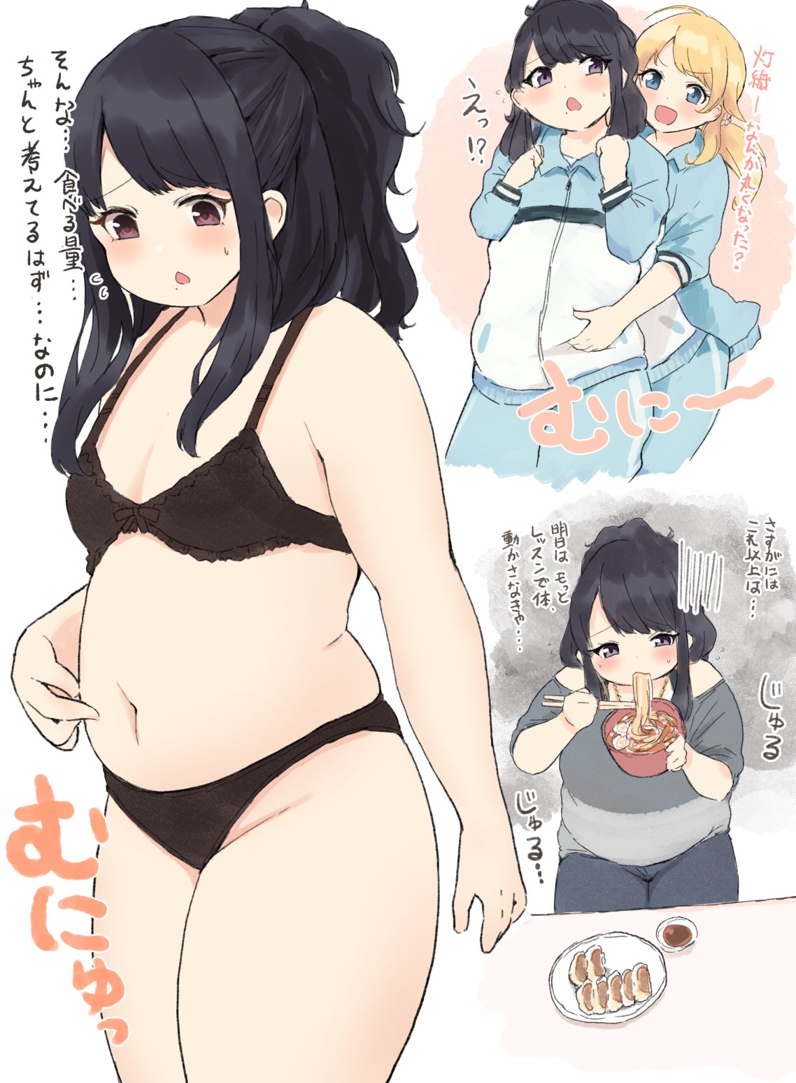 belly_grab, highres, munimuni_kinoko, tagme, weight_conscious