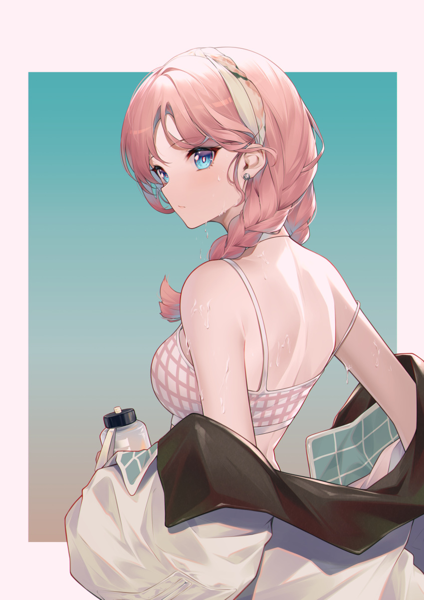 1girl, absurdres, arknights, back, bangs, bare_shoulders, blue_eyes, blue_poison_(arknights)