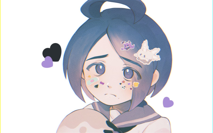 1boy, ahoge, allister_(pokemon), alternate_costume, bandaid, bandaid_on_face, black_hair, blush