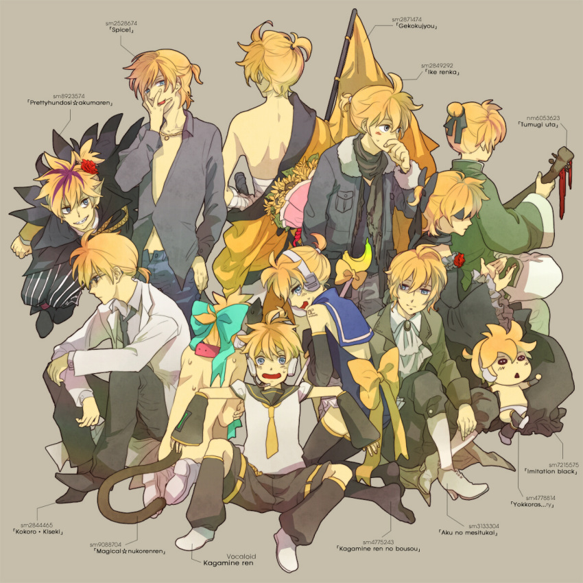 aku_no_meshitsukai_(vocaloid), blonde_hair, gekokujou_(vocaloid), highres, ike_lenka_(vocaloid), imitation_black_(vocaloid), kagamine_len, kagamine_len_no_bousou_(vocaloid)