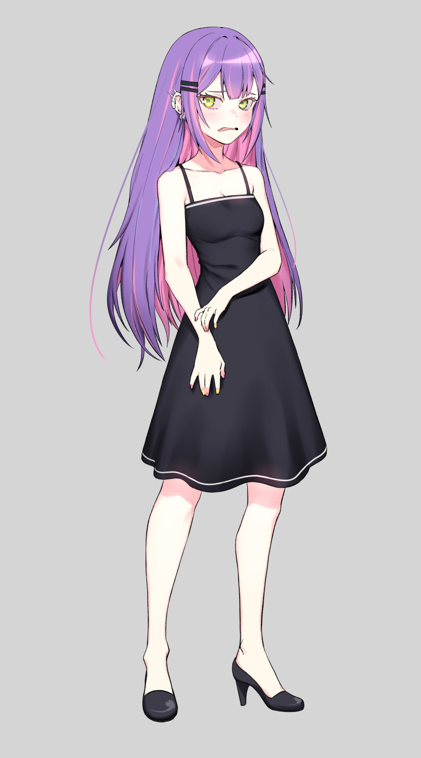 1girl, absurdres, alternate_costume, alternate_hairstyle, artpatient, bangs, black_dress, blush