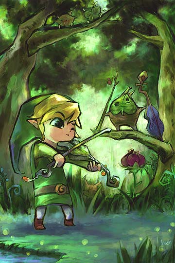 blonde_hair, hat, instrument, link, makar, mask, nature, nintendo