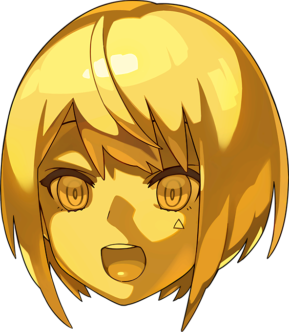 1girl, artist_request, bangs, blonde_hair, bob_cut, colored_sclera, colored_skin, disembodied_head