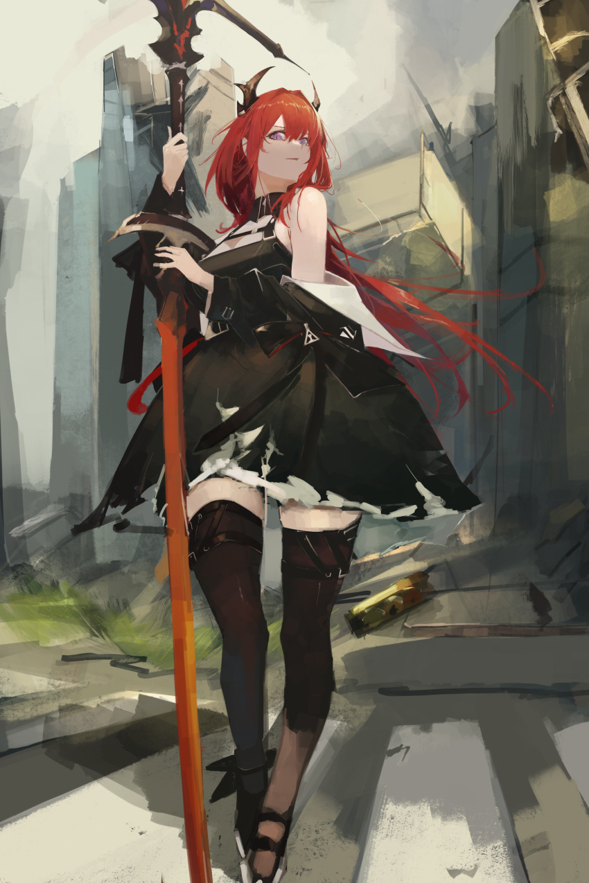 1girl, absurdres, arknights, demon_girl, demon_horns, dress, high_heels, highres