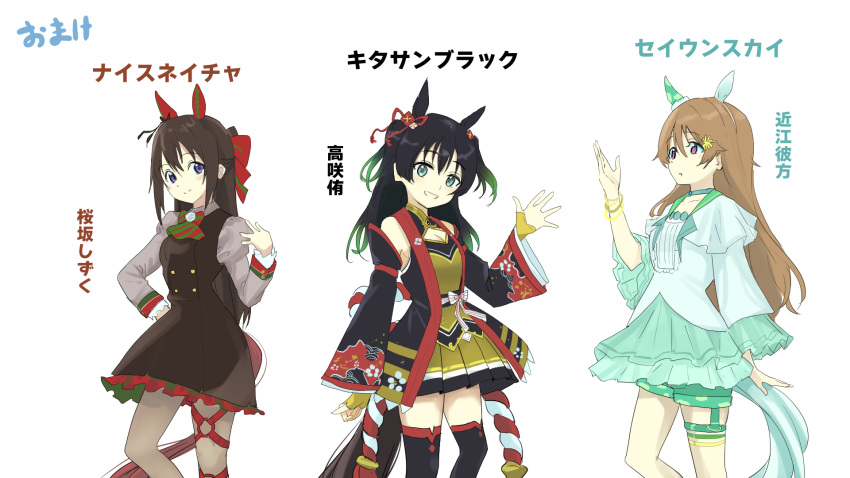 animal_ears, bangs, black_hair, blue_eyes, breasts, brown_hair, crossover, gradient_hair