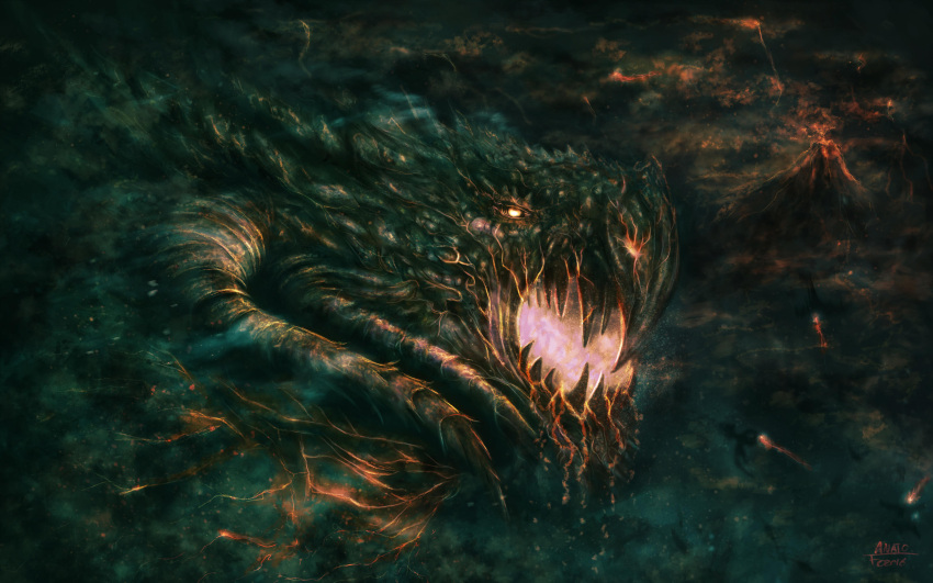 anatofinnstark, ancalagon, clouds, cloudy_sky, dark_clouds, dated, dragon, fantasy