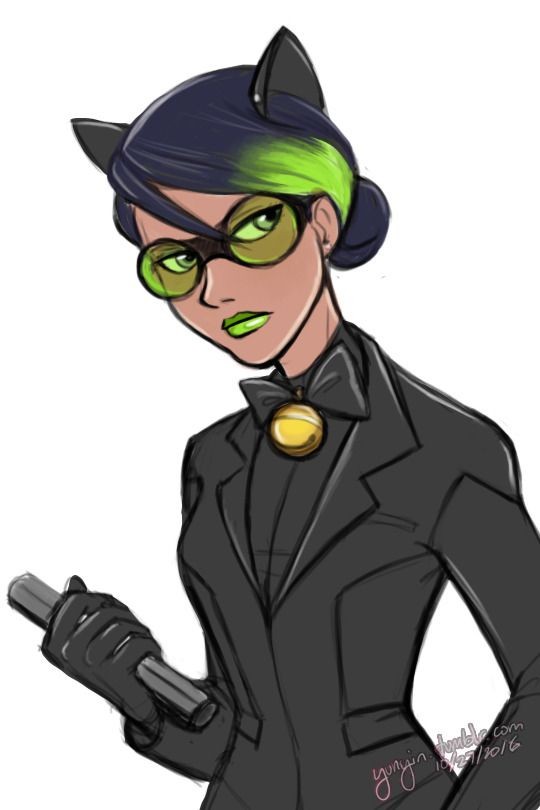 1girl, acid_green_hair, alternate_costume, alternate_hair_color, animal_ears, bangs_pinned_back, bell, black_hair