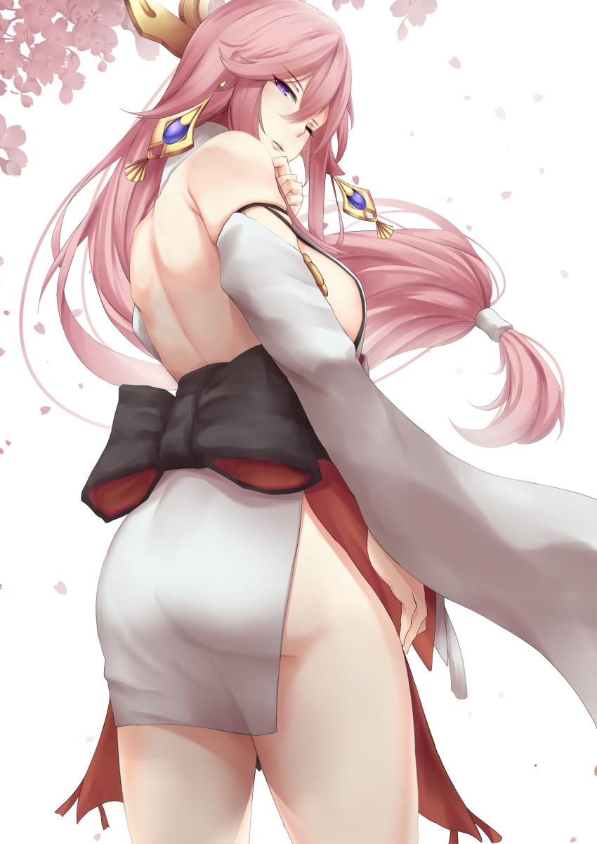 1girl, absurdres, arturaxia, ass, back, bare_shoulders, black_bow, bow