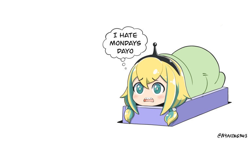 1girl, amano_pikamee, aqua_hair, black_hairband, blonde_hair, cat_hair_ornament, colored_inner_hair, commentary