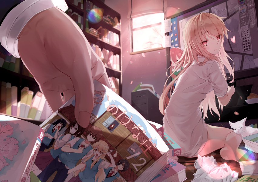 3boys, 4girls, :d, absurdres, akasaka_ryuunosuke, aoyama_nanami, apple, bangs