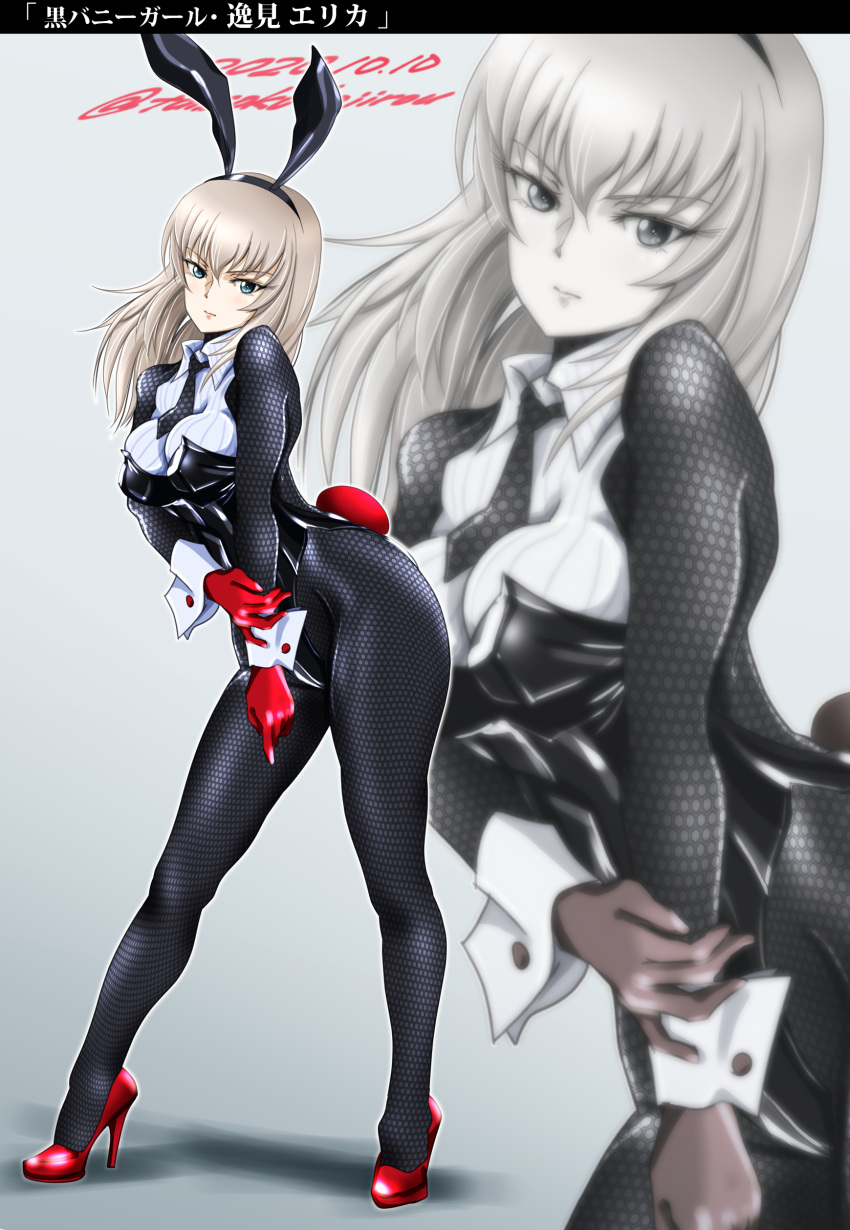 1girl, absurdres, animal_ears, bangs, black_bodysuit, black_leotard, black_neckwear, blue_eyes
