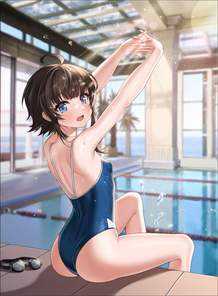 1girl, 2qba, absurdres, ahoge, armpits, arms_up, ass, back