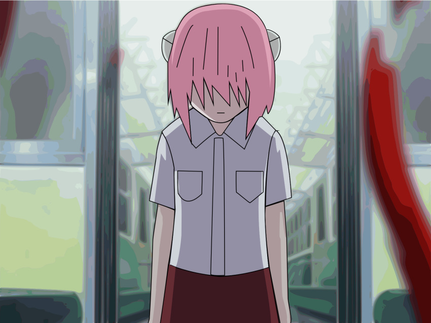 1girl, elfen_lied, lucy, pink_hair, shirt, tagme, traced, white_shirt
