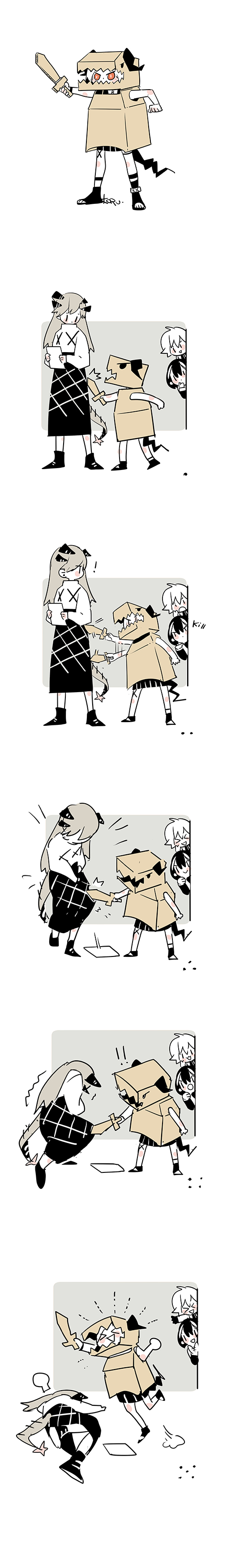 4girls, absurdres, arknights, black_hair, box, grey_hair, highres, horns