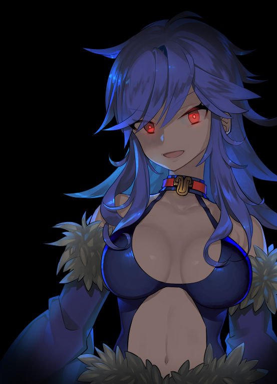 1girl, arai_12, bangs, bio_lab, black_background, black_shirt, blue_sleeves, breasts