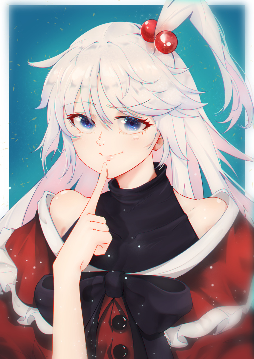 1girl, absurdres, asymmetrical_hair, bangs, black_bow, blue_eyes, bow, bowtie