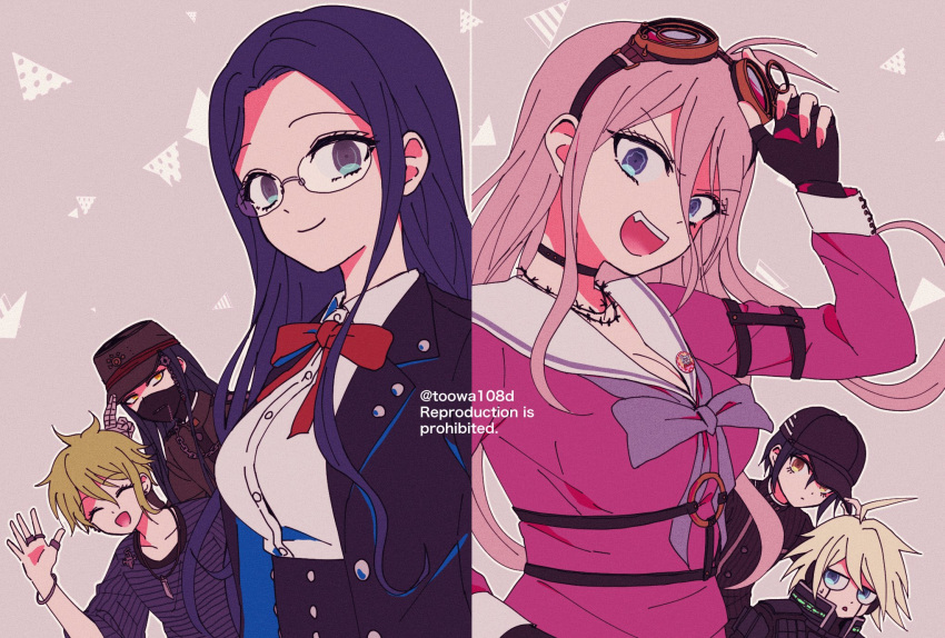 108_(toowa), 2girls, 4boys, :d, :o, ahoge, amami_rantarou, android