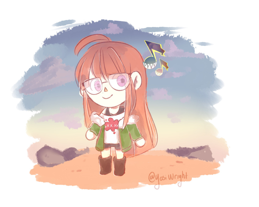 1girl, absurdres, ahoge, animal_crossing, bangs, bare_shoulders, beach, behind-the-head_headphones