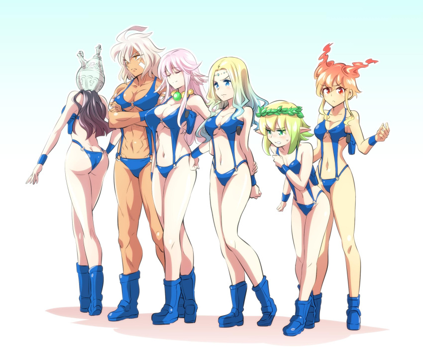 6+girls, blonde_hair, commentary, g-spring_goddess_(ishiyumi), gradient_hair, highres, ishiyumi, multicolored_hair