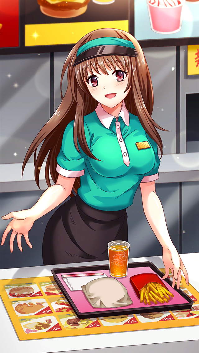 1girl, :d, aqua_shirt, bangs, black_skirt, blush, breasts, brown_hair