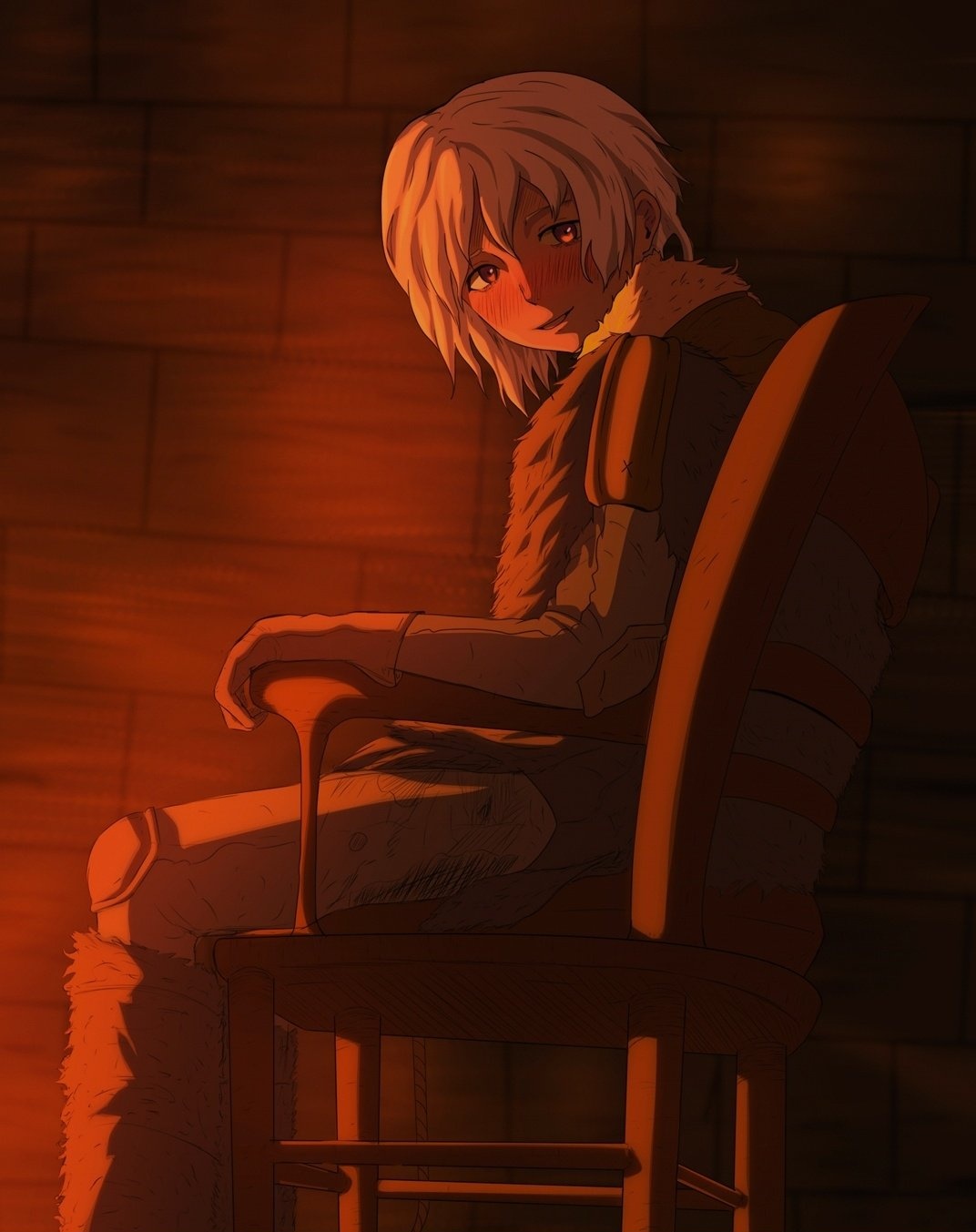 1boy, blush, brown_eyes, fumetsu_no_anata_e, gloves, highres, indoors, male_focus