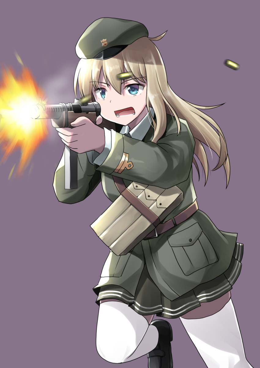 1girl, beret, beretta_model_38, beretta_model_38_(girls_frontline), blonde_hair, blue_eyes, breasts, cartridge
