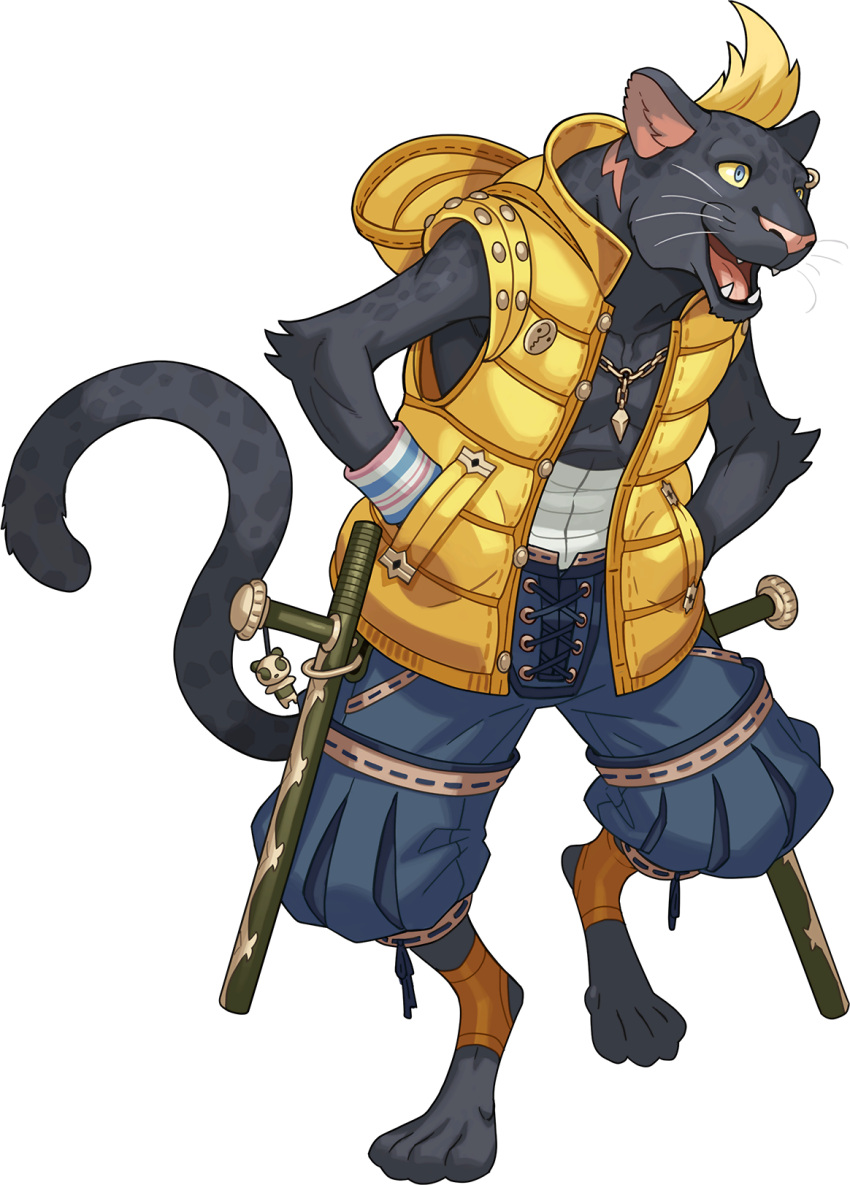 1boy, animal_ears, animal_nose, artist_request, bandages, black_fur, blonde_hair, blue_eyes