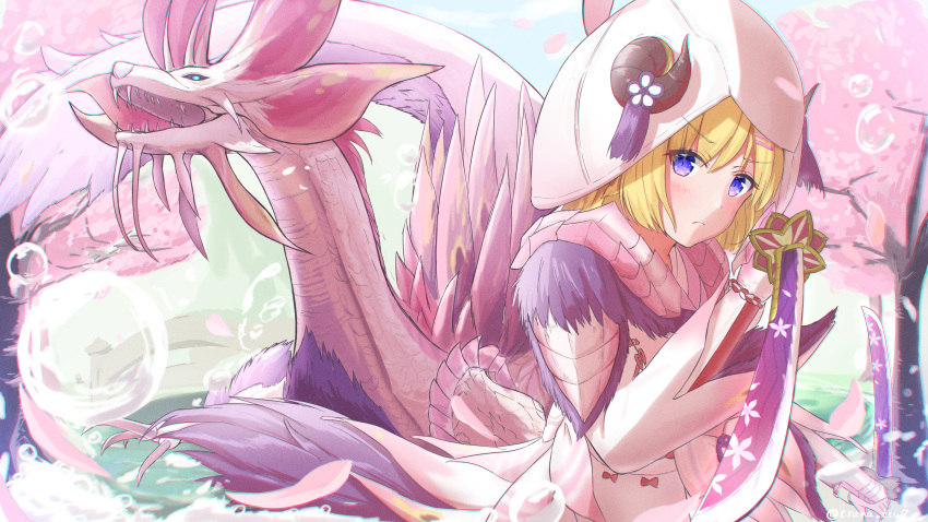 >:(, 1girl, absurdres, armor, blonde_hair, blue_eyes, blush, dragon