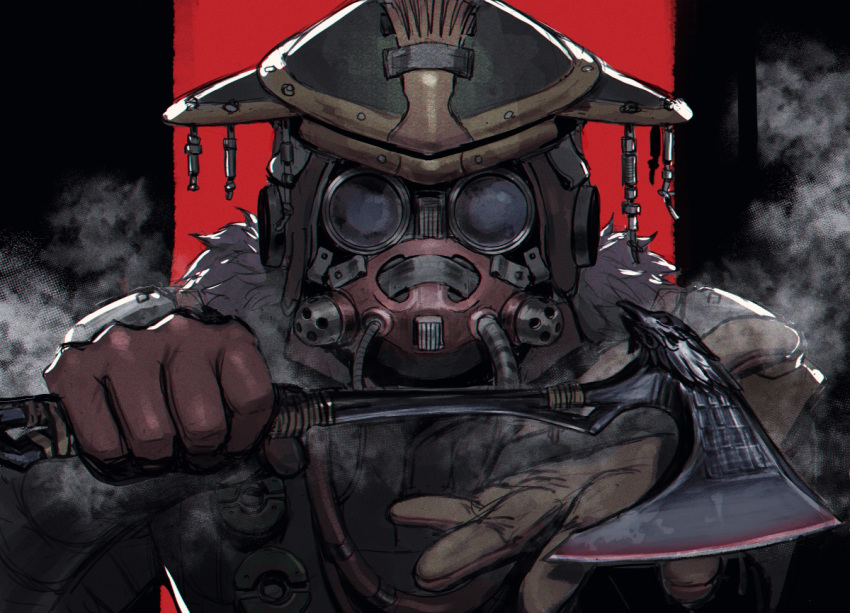 1other, ambiguous_gender, apex_legends, axe, bloodhound_(apex_legends), brown_jacket, cable, daichi_midori