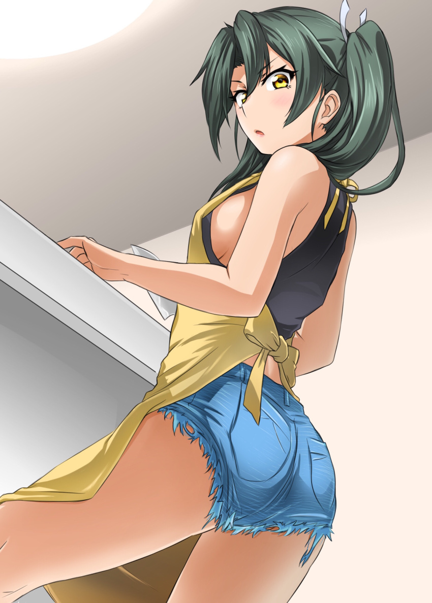 1girl, :o, absurdres, akito_(sub707), alternate_costume, annoyed, apron, ass