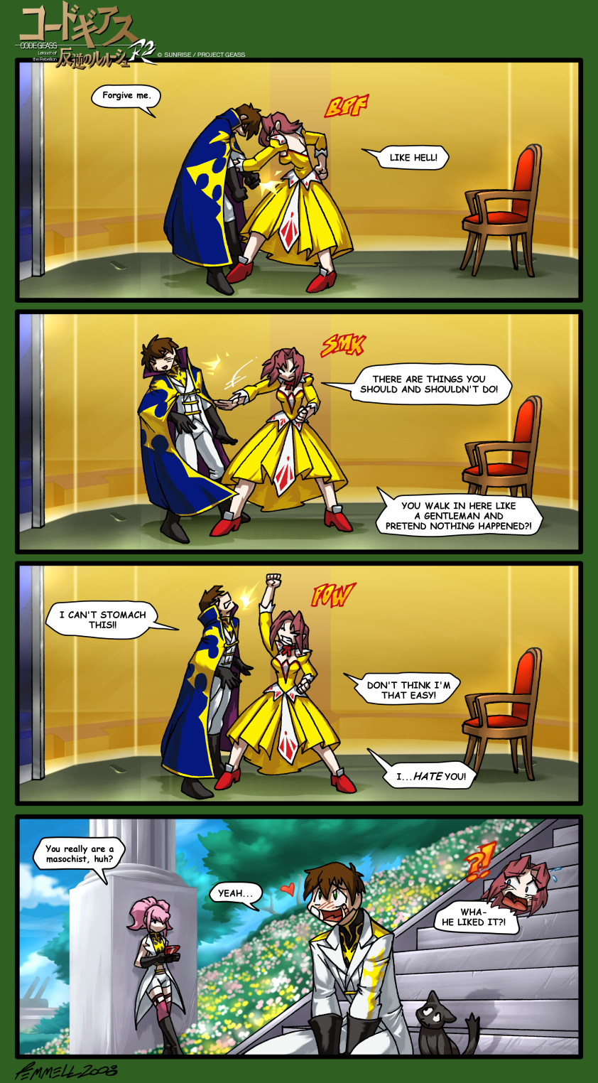 4koma, anya_alstreim, arthur_(code_geass), code_geass, comic, foxxfireart, funny, kallen_stadtfeld, kururugi_suzaku
