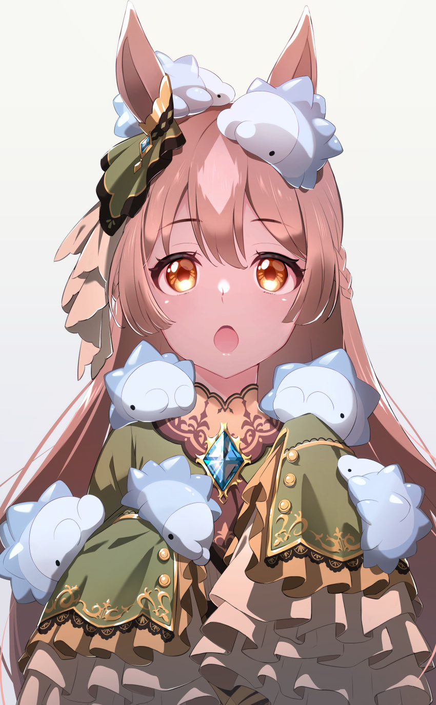 1girl, :o, absurdres, animal_ears, bangs, commentary_request, crossover, dress