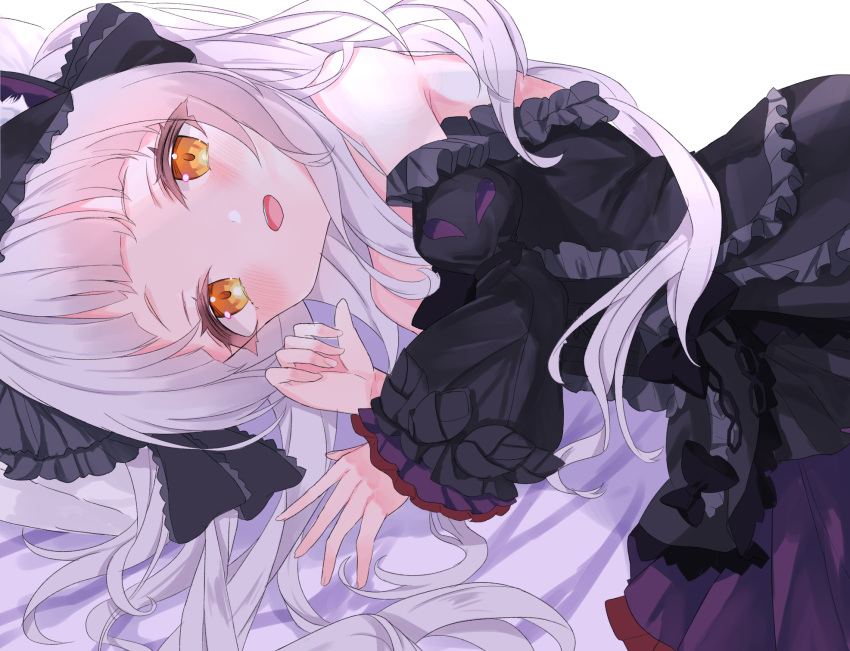 1girl, animal_ear_fluff, animal_ears, bangs, bare_shoulders, black_dress, black_sleeves, blunt_bangs