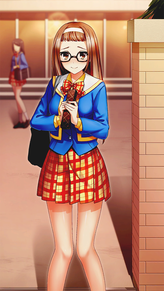 2girls, bag, black-framed_eyewear, blue_jacket, bow, bowtie, brown_eyes, brown_hair